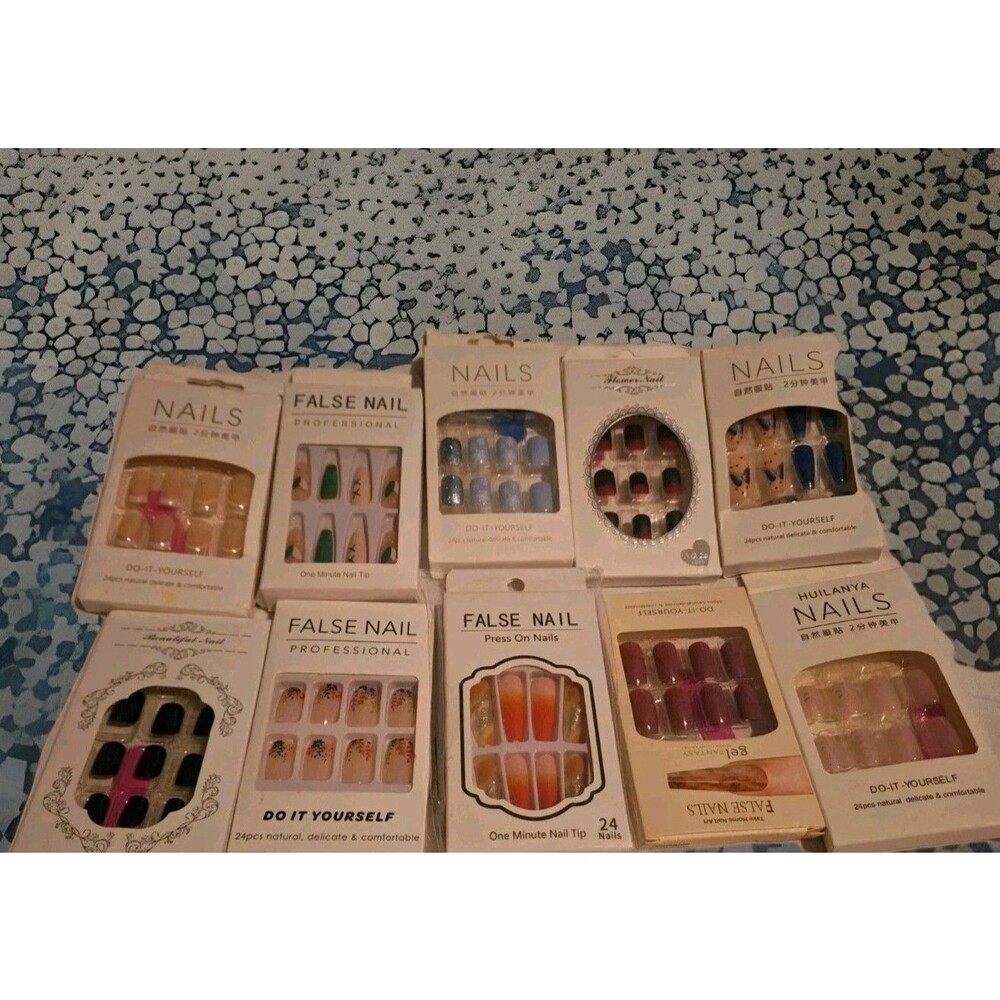 False Nail Tips Set of 10 Packs Multicolor DIY Press On Acrylic New Full Cover